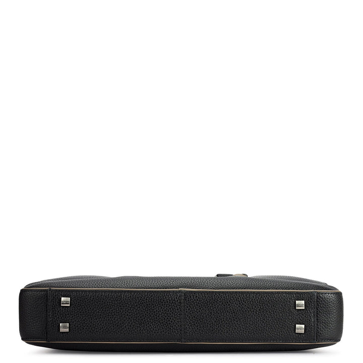 Wax Leather Laptop Bag - Black