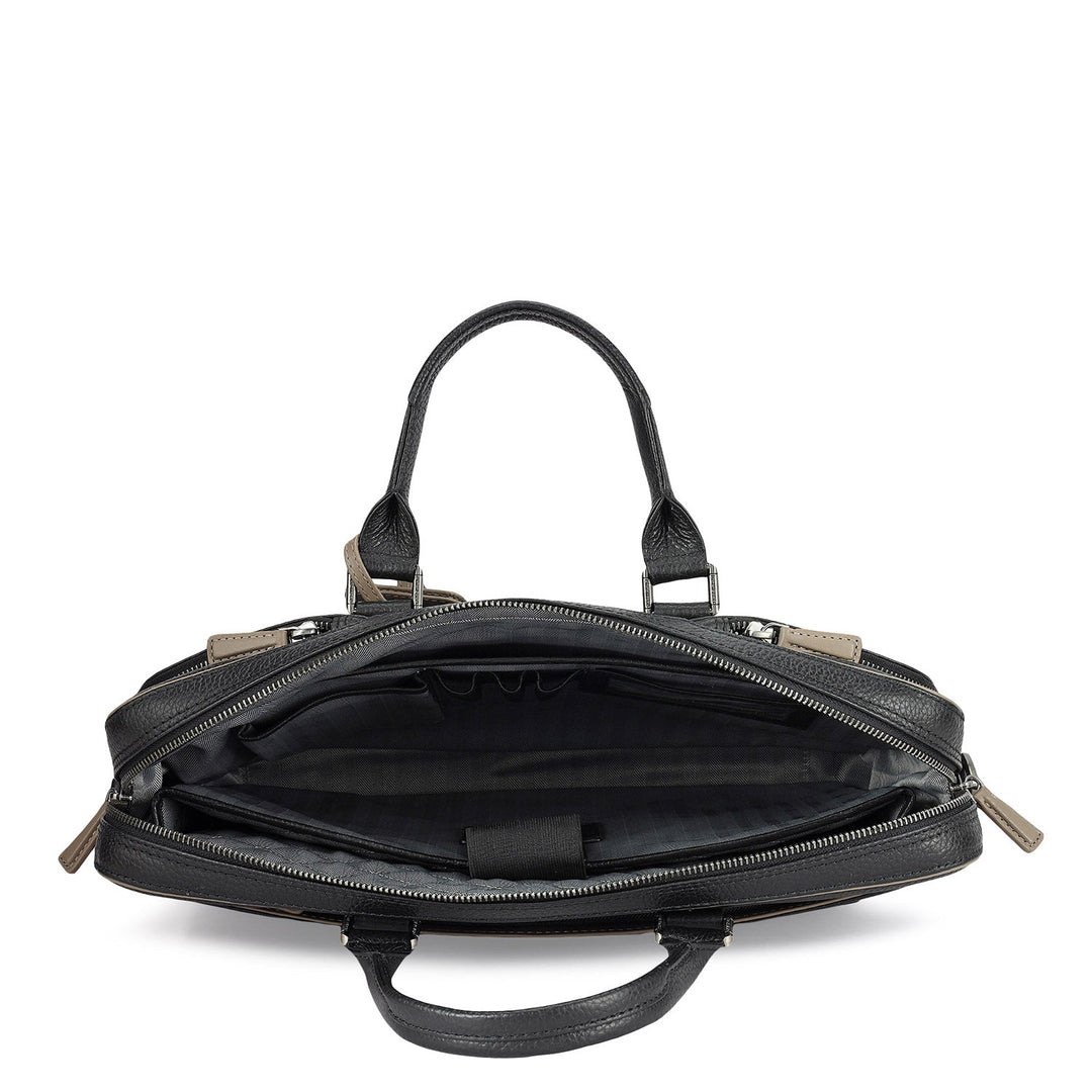 Wax Leather Laptop Bag - Black