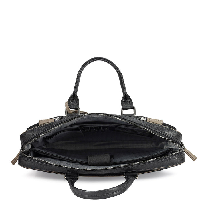 Wax Leather Laptop Bag - Black