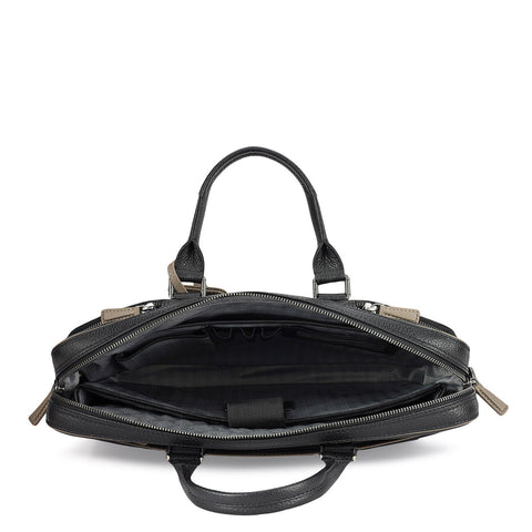 Wax Leather Laptop Bag - Black