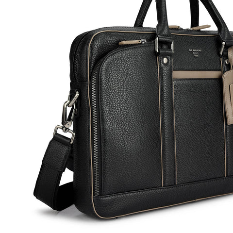 Wax Leather Laptop Bag - Black