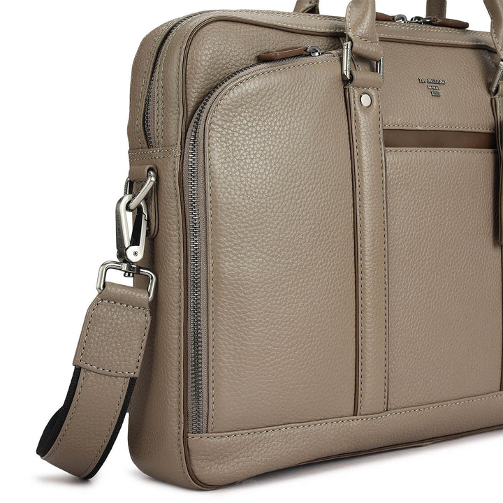 Wax Leather Laptop Bag - Smoke Grey