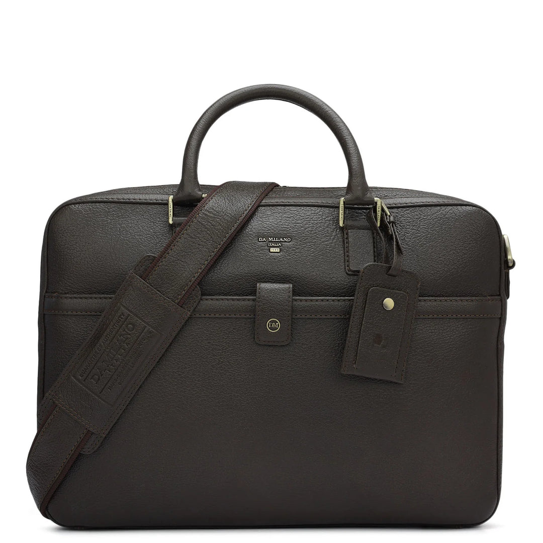 Wax Leather Laptop Bag - Brown