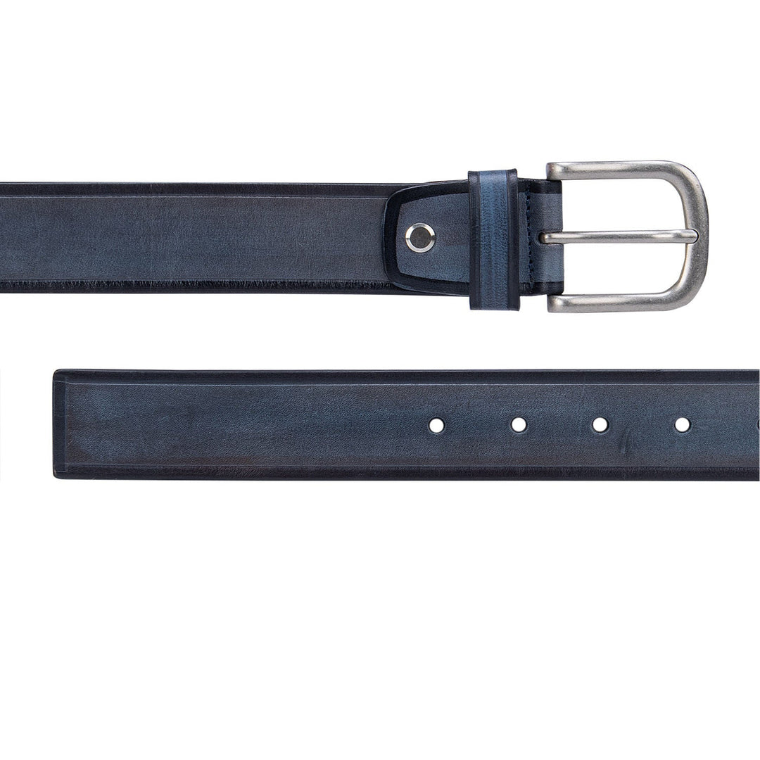Blue Plain Leather Men'S Belt