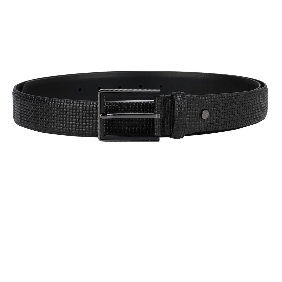 Casual Mat Emboss Leather Mens Belt - Black