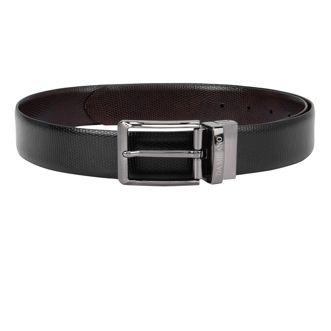 Casual Saffiano Leather Mens Belt - Black & Cognac