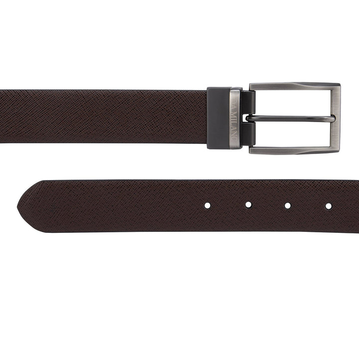 Casual Saffiano Leather Reversible Mens Belt - Brown & Black