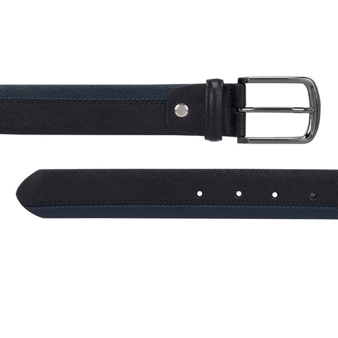 Casual Saffiano Leather Mens Belt - Black & Blue