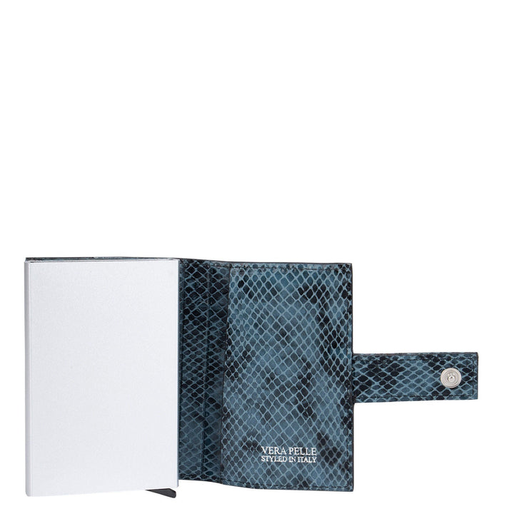 Snake Leather Card Case - Blue & Black