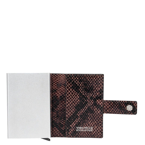 Snake Leather Card Case - Brown & Black