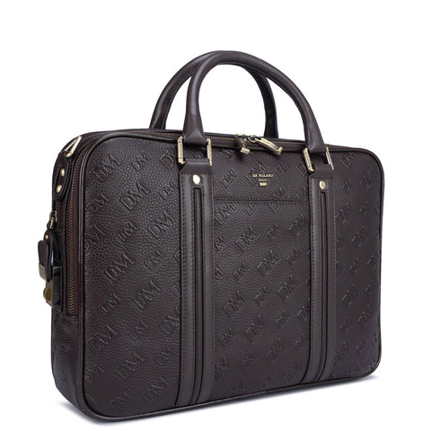 Chocolate Wax Monogram Leather Computer Bag - Upto 14"