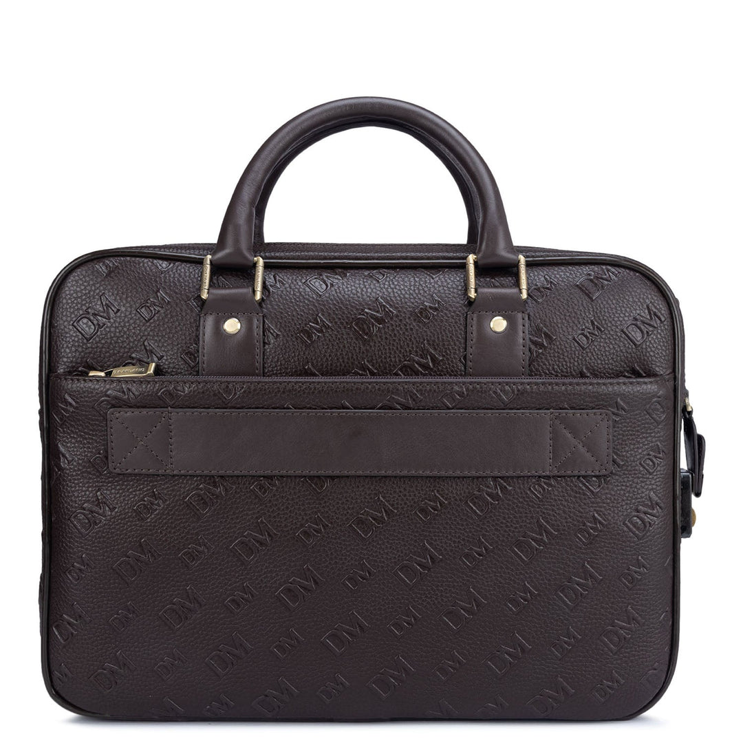 Chocolate Wax Monogram Leather Computer Bag - Upto 14"