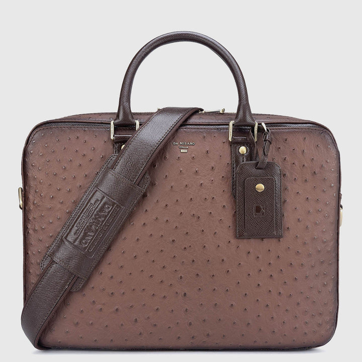Brown Ostrich Leather Computer Bag - Upto 14"