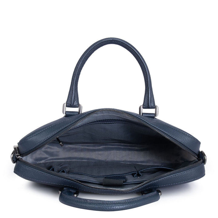 Navy Wax Leather Computer Bag-Upto 14"