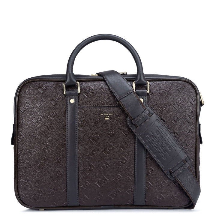 Chocolate Wax Monogram Leather Computer Bag - Upto 14"