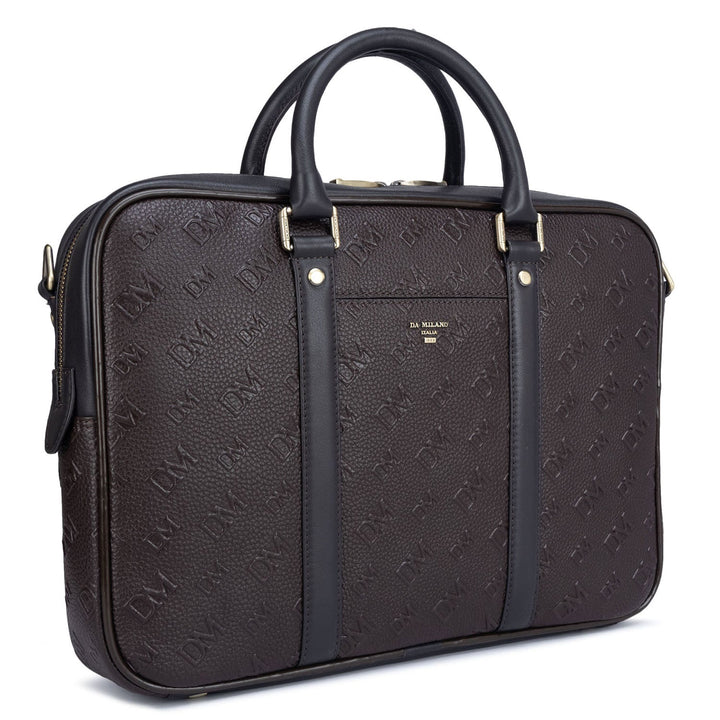 Chocolate Wax Monogram Leather Computer Bag - Upto 14"