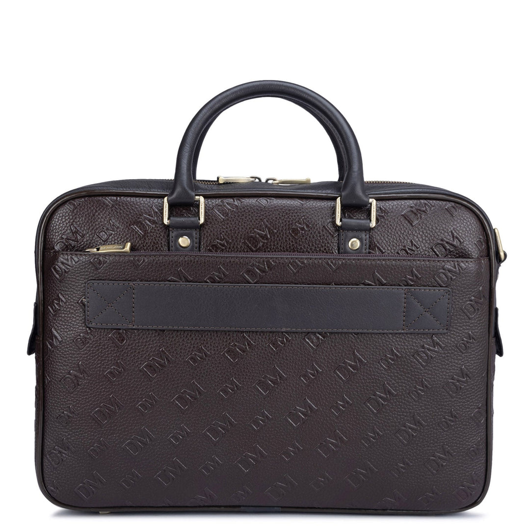 Chocolate Wax Monogram Leather Computer Bag - Upto 14"