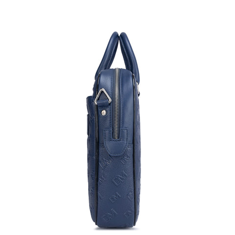 Patriot Blue Wax Monogram Leather Computer Bag - Upto 14"