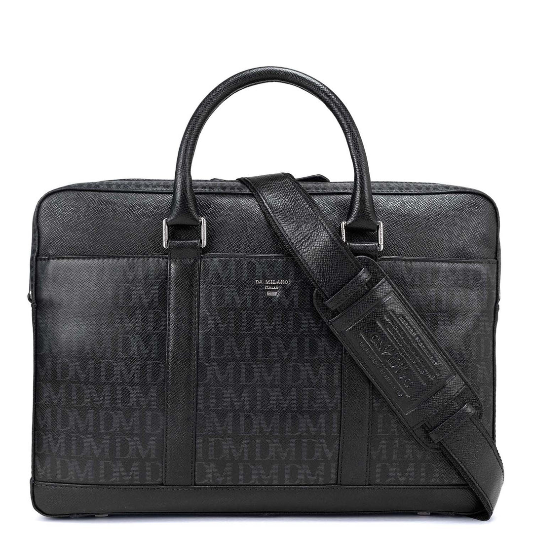 Black Franzy Monogram Leather Computer Bag - Upto 14"