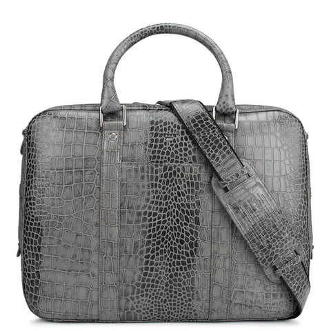 Grey Croco Leather Computer Bag - Upto 14"