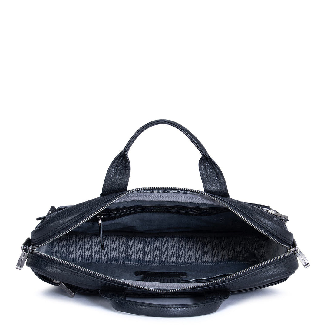 Black Wax Leather Computer Bag - Upto 14"