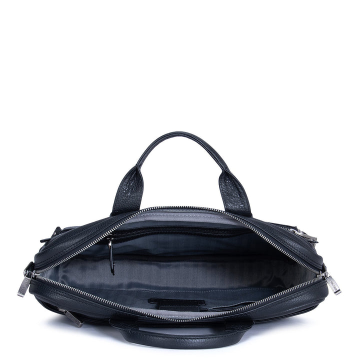Black Wax Leather Computer Bag - Upto 14"