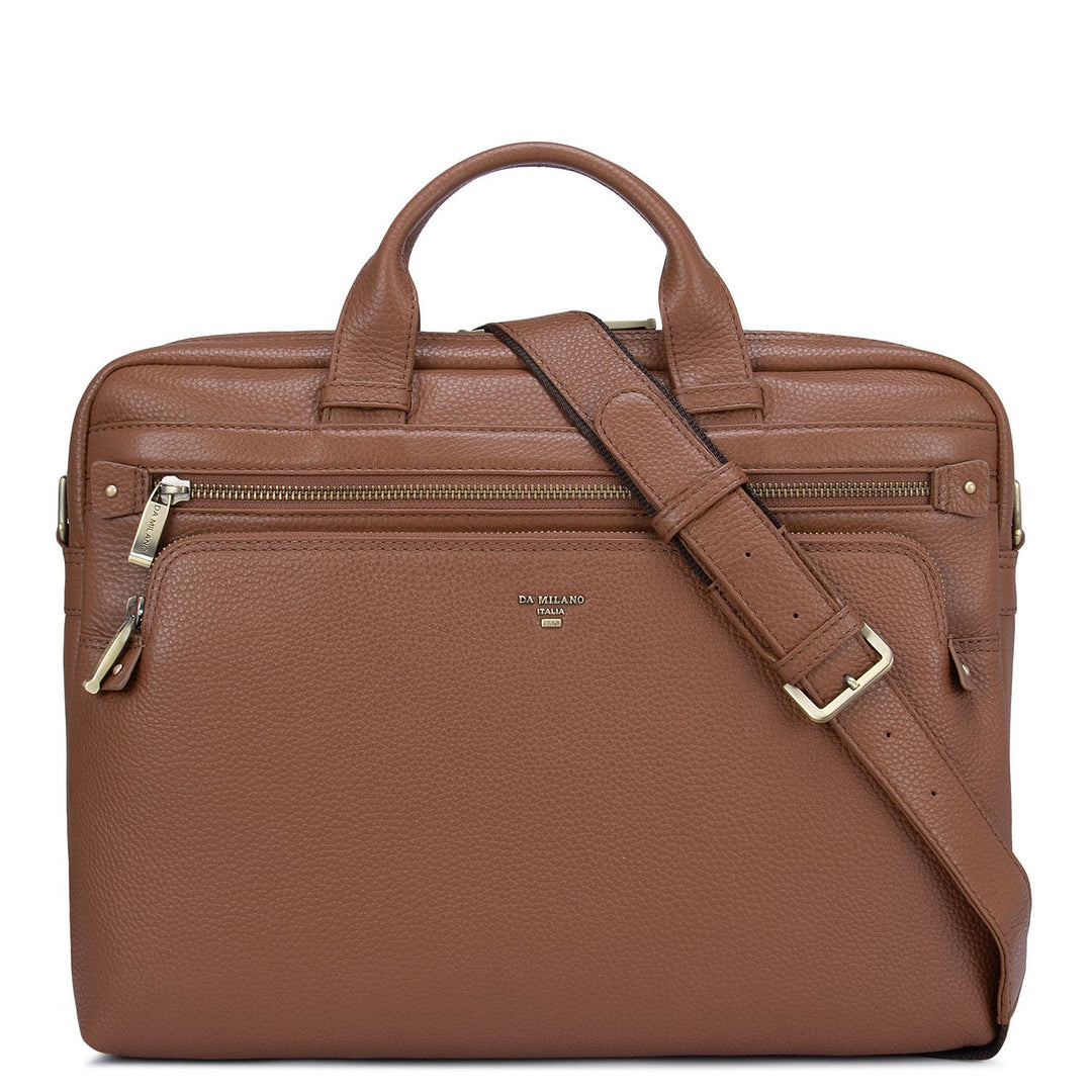 Cognac Wax Leather Computer Bag - Upto 14"