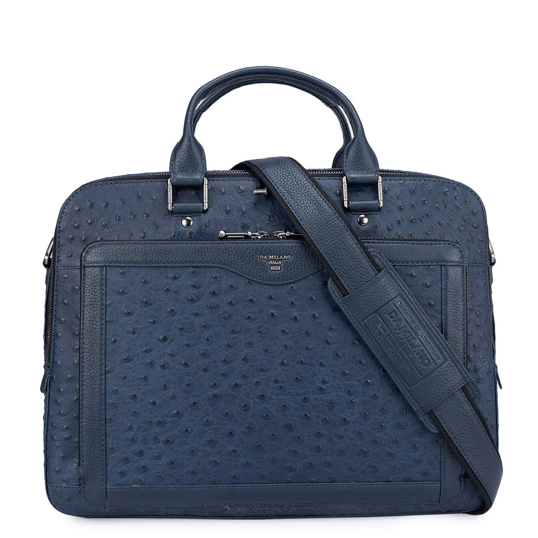 Navy Ostrich Leather Computer Bag - Upto 15"