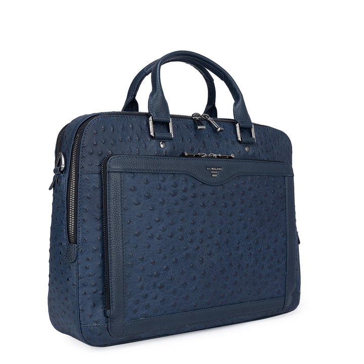 Navy Ostrich Leather Computer Bag - Upto 15"