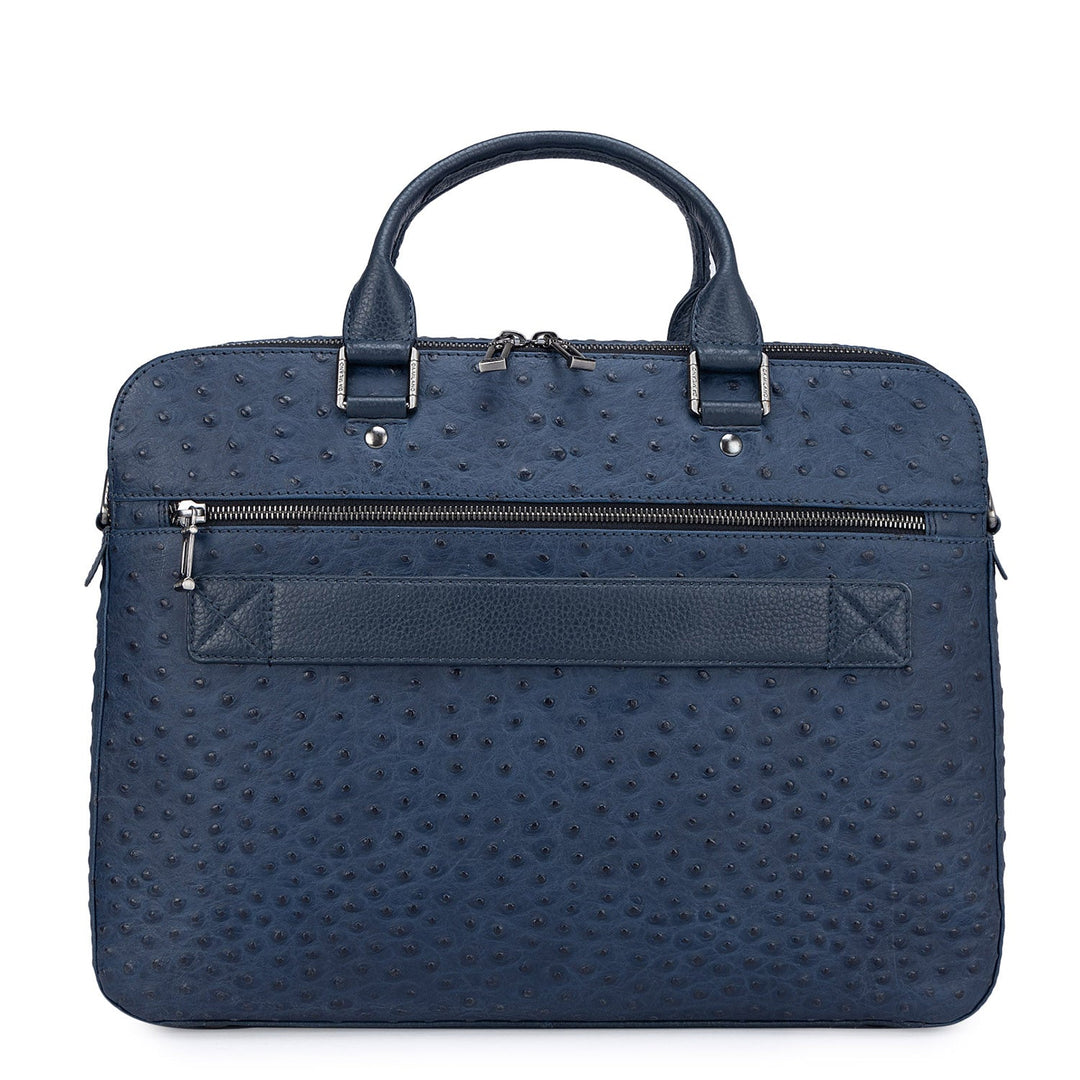 Navy Ostrich Leather Computer Bag - Upto 15"