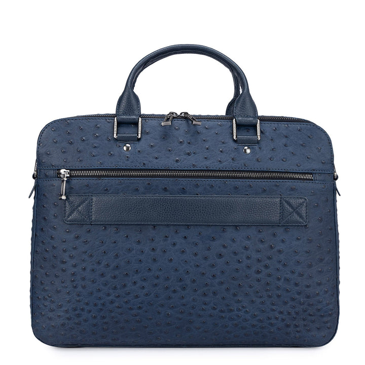 Navy Ostrich Leather Computer Bag - Upto 15"