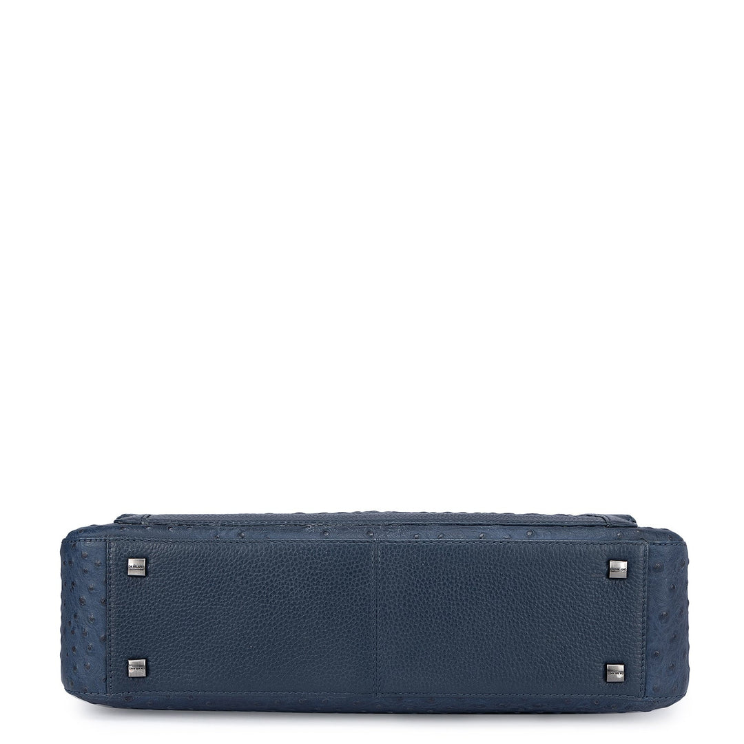 Navy Ostrich Leather Computer Bag - Upto 15"