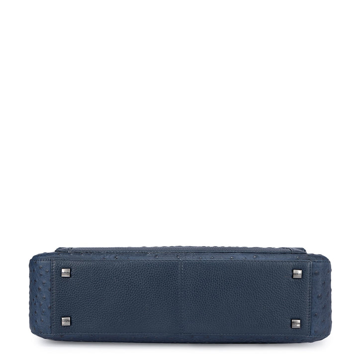 Navy Ostrich Leather Computer Bag - Upto 15"