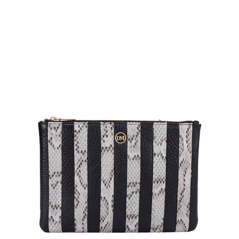 Small Wax Snake Leather Clutch - Black