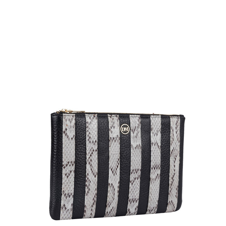 Small Wax Snake Leather Clutch - Black