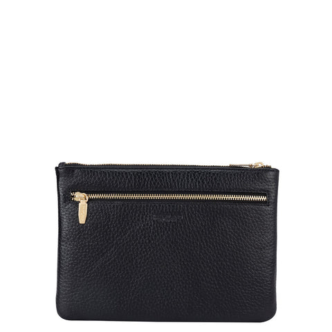 Small Wax Snake Leather Clutch - Black