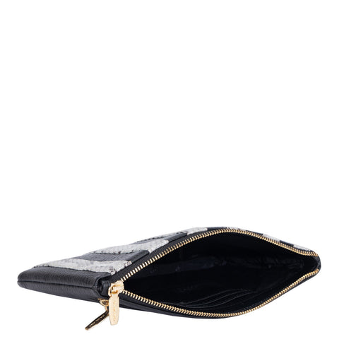 Small Wax Snake Leather Clutch - Black