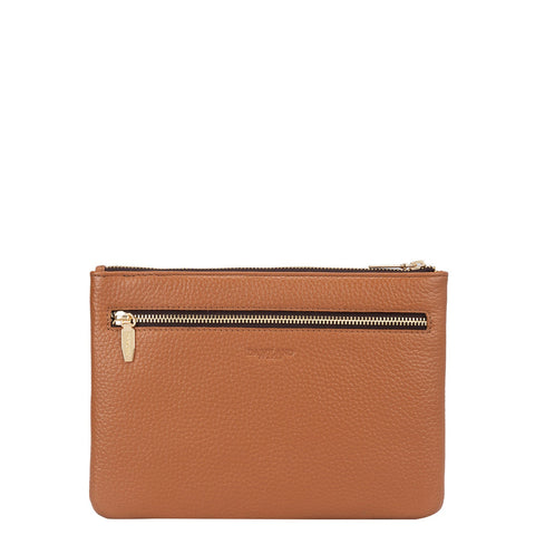 Small Wax Snake Leather Clutch - Caramel