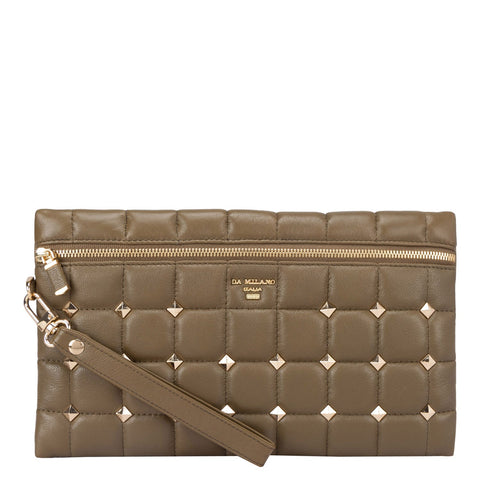 Small Quilting Leather Clutch - Olive