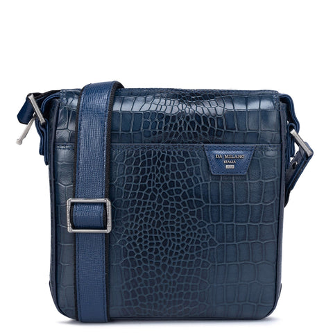 Blue Croco Textured Men Sling Bag