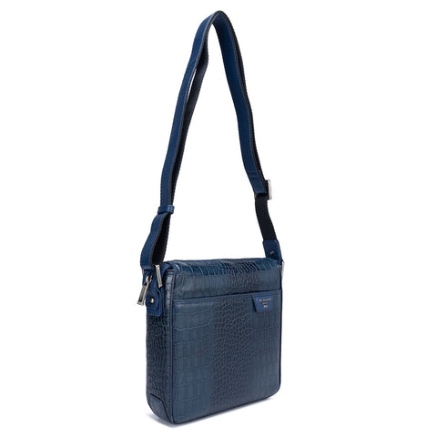 Blue Croco Textured Men Sling Bag