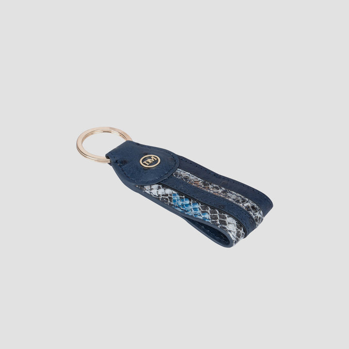 Ostrich Snake Leather Key Chain - Navy Blue