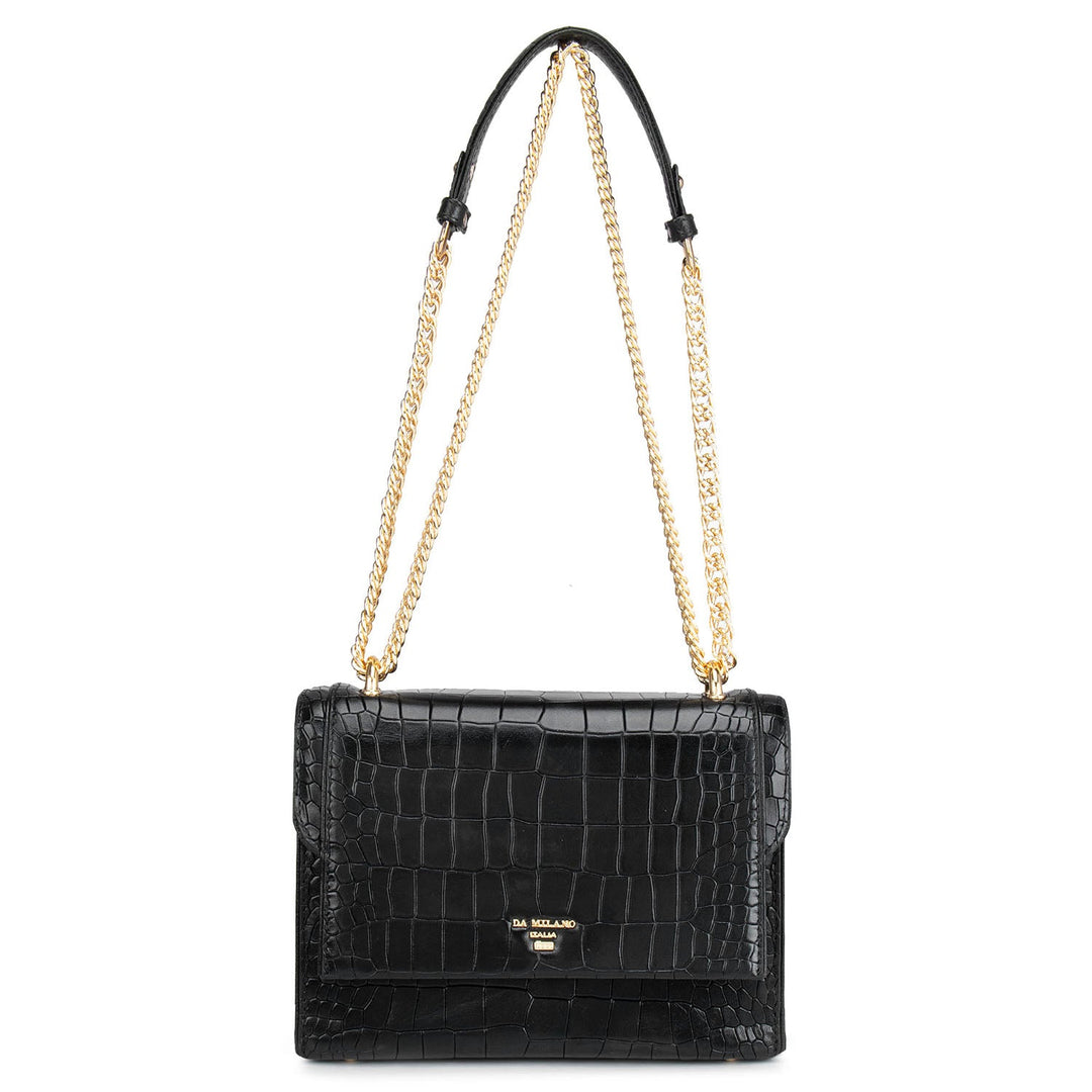 Black Croco Textured Shoulder Bag