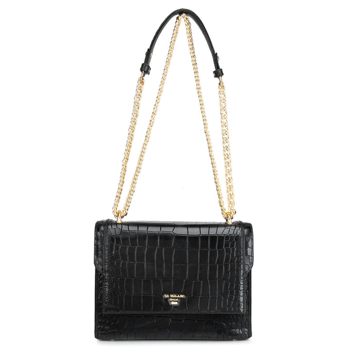 Black Croco Textured Shoulder Bag