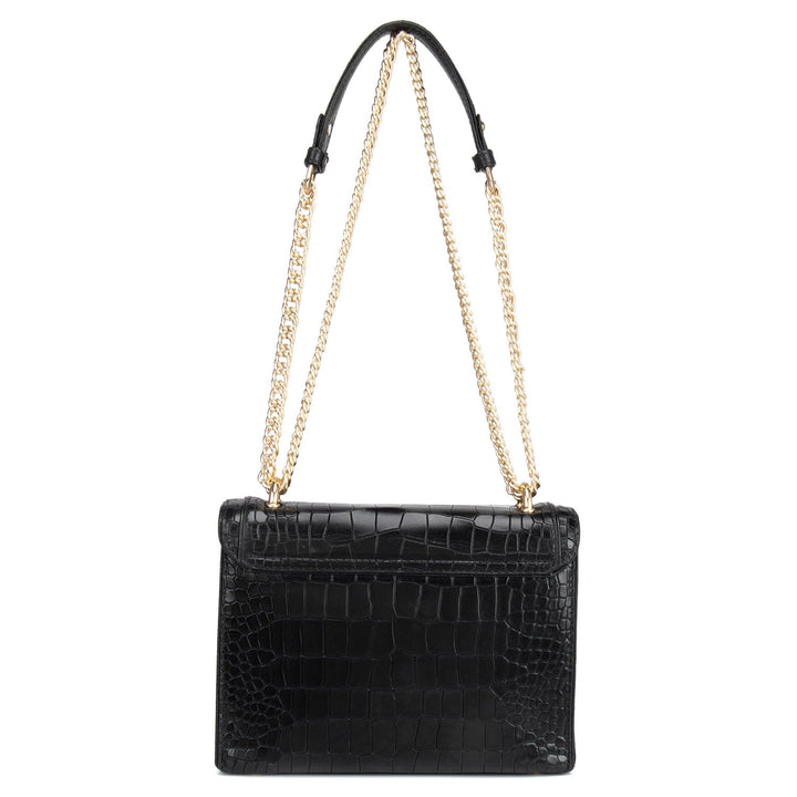 Black Croco Textured Shoulder Bag