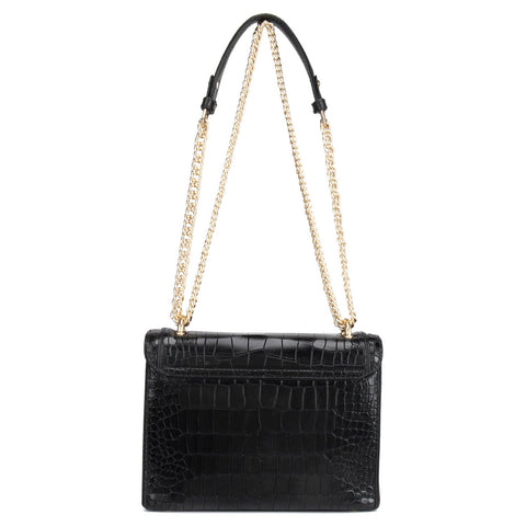 Da Milano Women's Leather Shoulder Bag - Black Croco Textured
