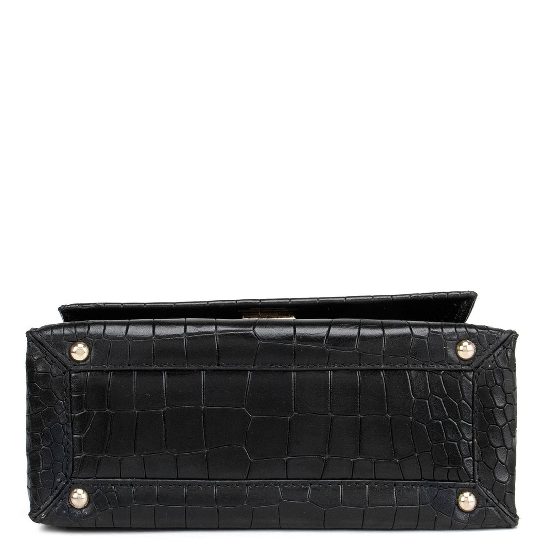 Black Croco Textured Shoulder Bag