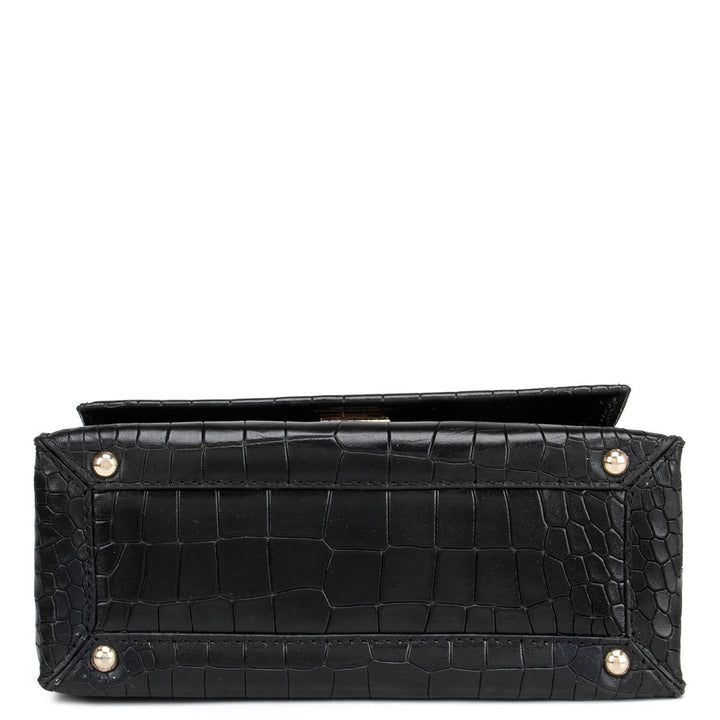 Black Croco Textured Shoulder Bag