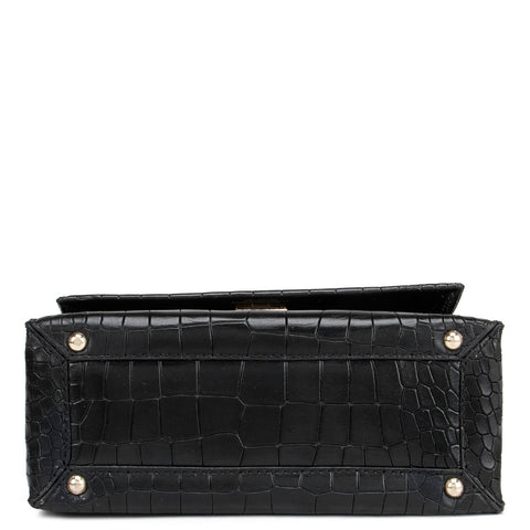 Da Milano Women's Leather Shoulder Bag - Black Croco Textured