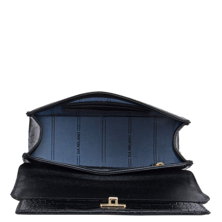 Black Croco Textured Shoulder Bag